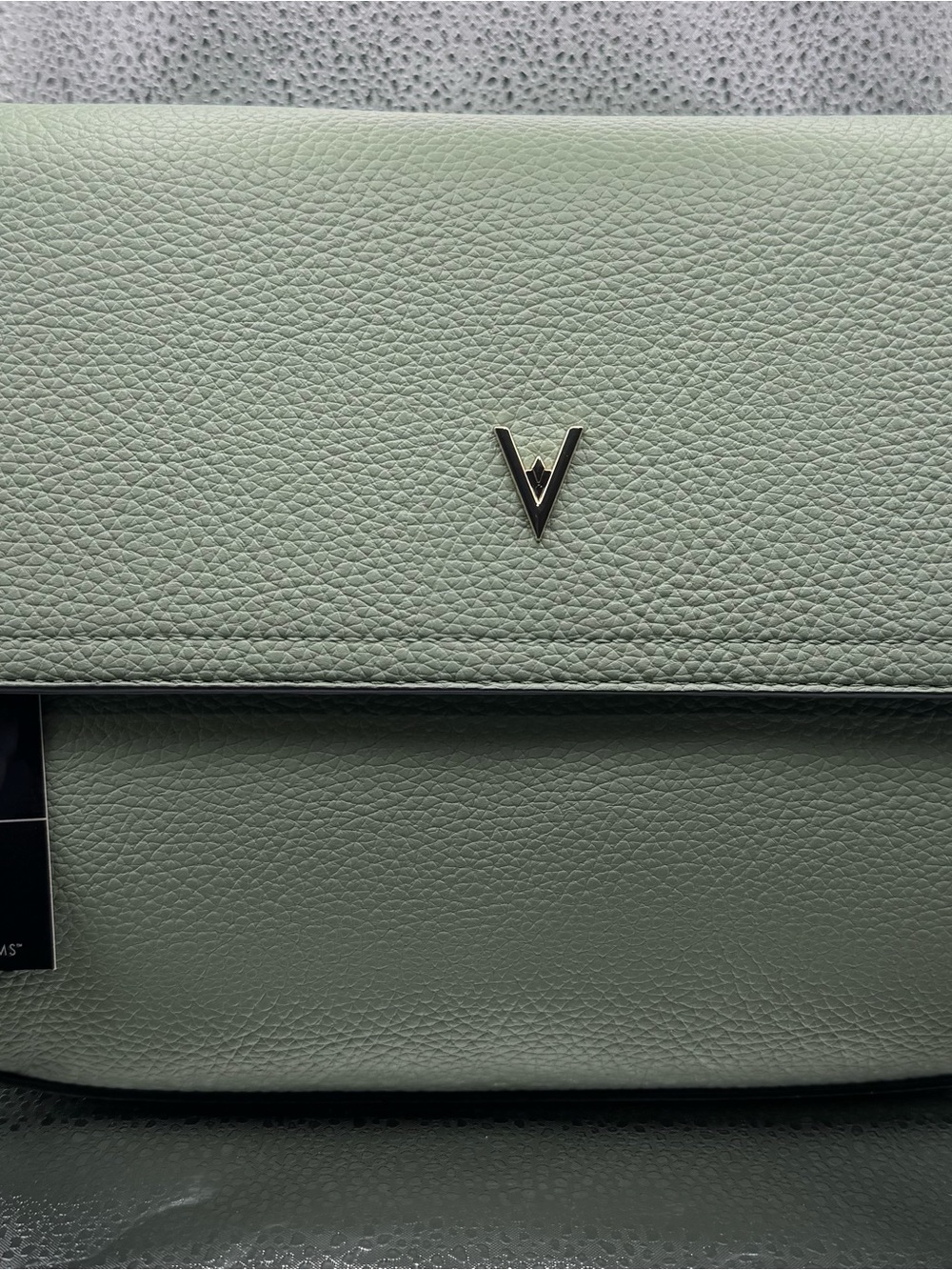 Mint Green Leather Crossbody Bag with V Emblem